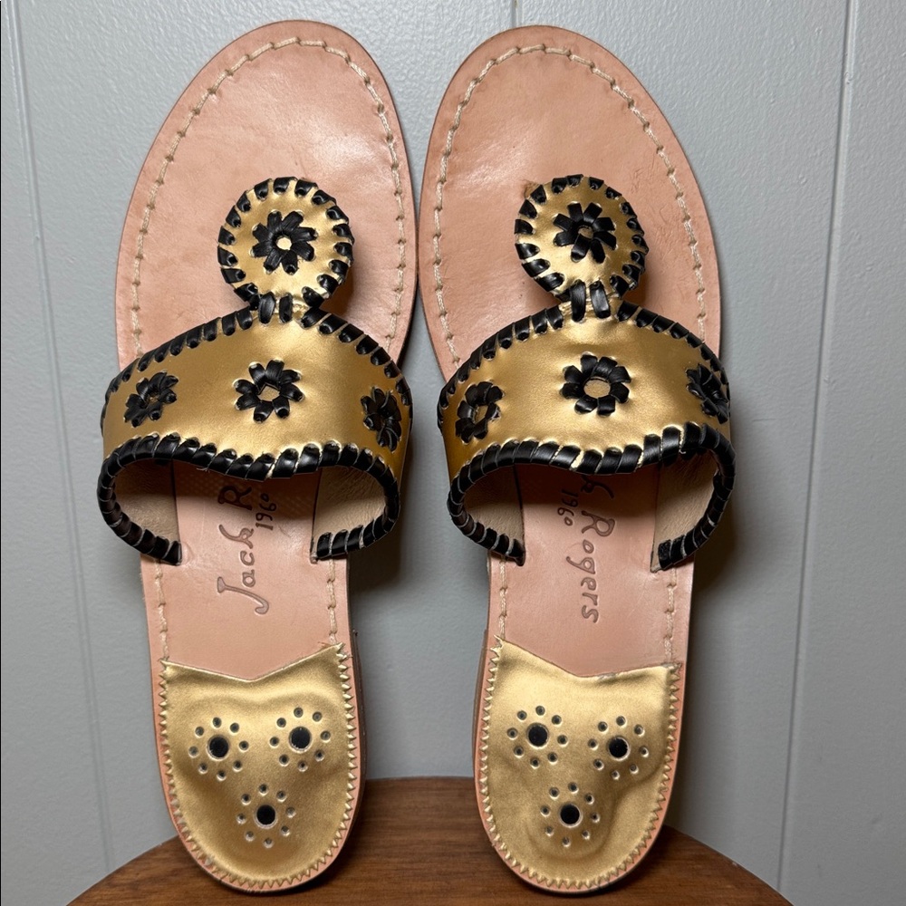Jack Rogers Signature Spirit Sandals Gold & Black Size 8 - Picture 4 of 16